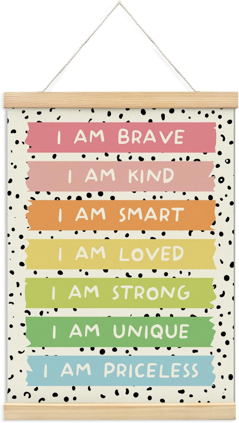 foedor Boho Nursery Affirmations Decor Poster Hanger Frame, I Am Brave Nursery Wall Decor, Boho Classroom Nursery Toddler Calming Corner Classroom Reading Corner Kids room Playroom Poster Hanger Wooden Frame Decor, 12x16 Inch
