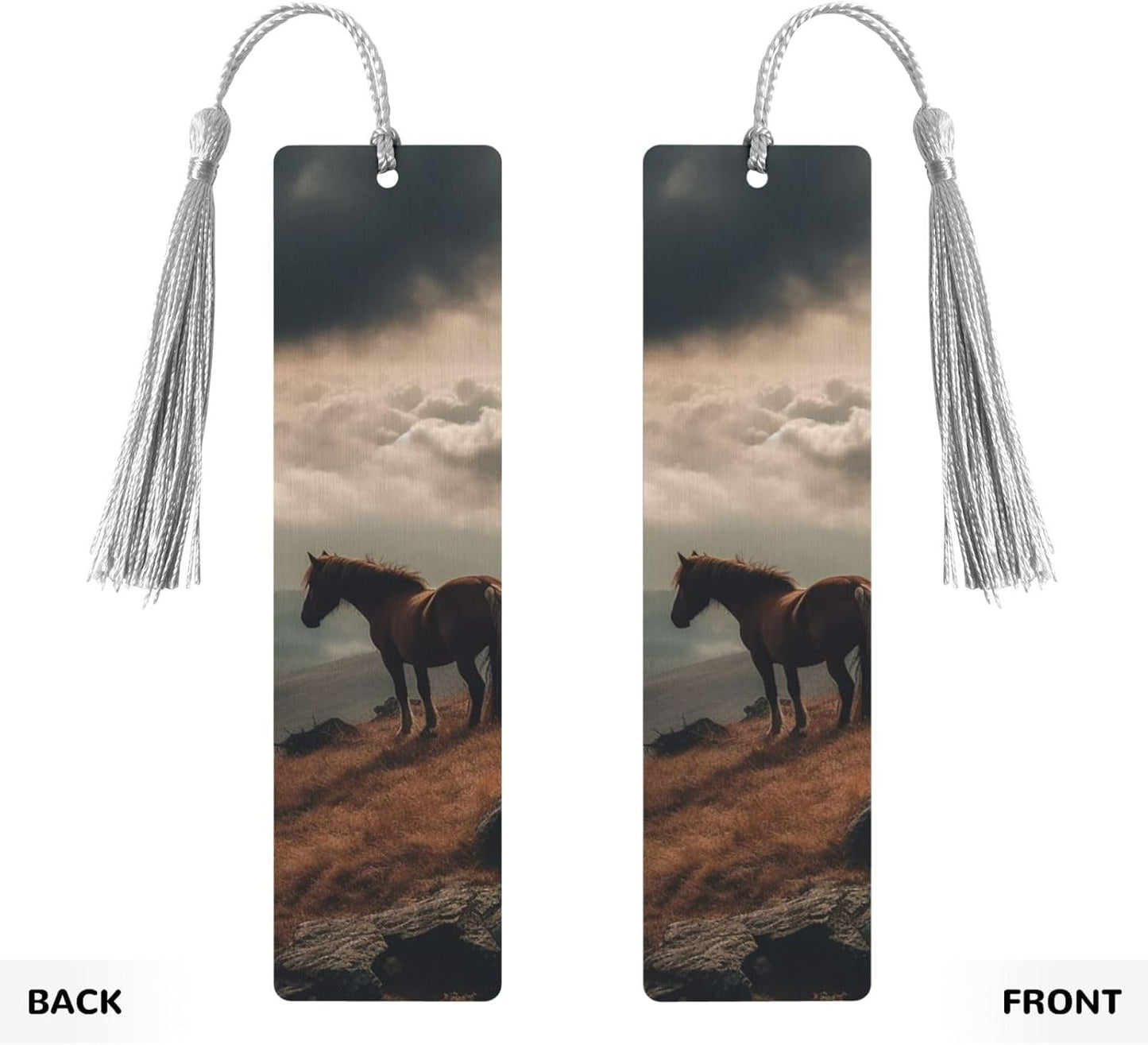 Horse Grazing on The Mountain Bookmarks Gifts for Women Men, Wooden Bookmarks for Book Lovers, Vintage Book Marks Ornaments with Tassel, Unique Personalized Reading Page Markers Gray