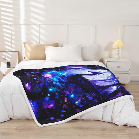 Feelyou Dragon Sherpa Blanket Magical Fantasy Fleece Throw Mythical Creatures Plush Blanket Boho Psychedelic for Sofa Bed Couch,Blue,Queen 90x90 Inch
