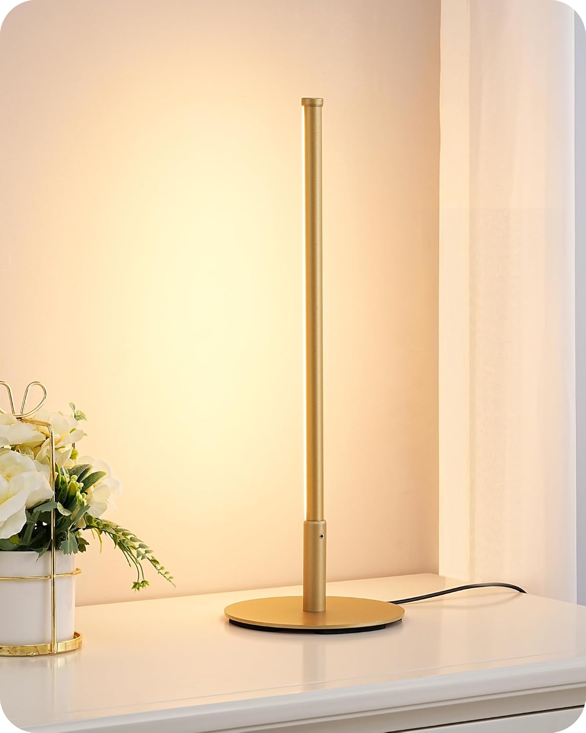 EDISHINE Upgraded LED Table Lamp, Stepless Dimmable Bedside Lamp with 3 Color Temperature, Modern Nightstand Lamp, Desk Lamps for Bedroom, Living Room, Corner, Gift, Metal Finish, Gold, 6W