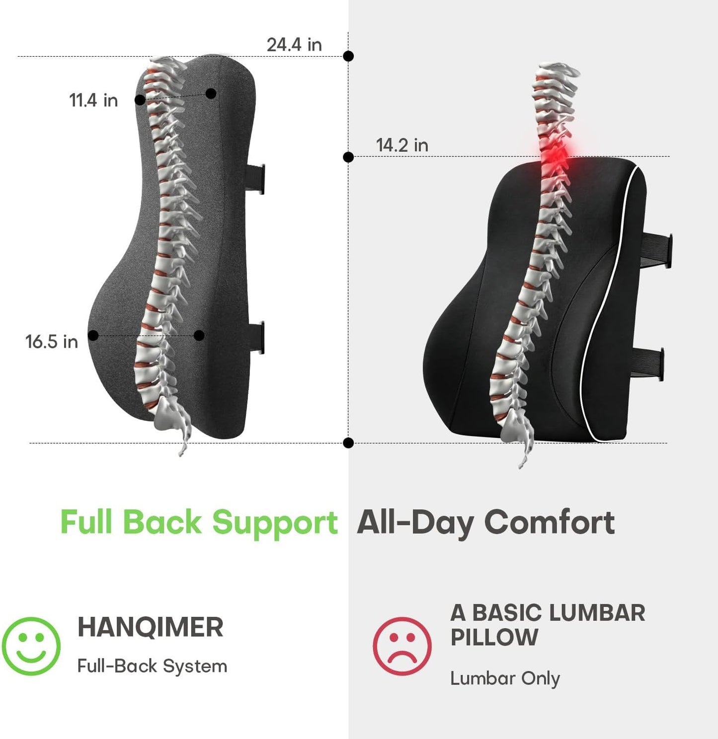 24'' Tall Back Support Pillow Fully Support Entire Back and Shoulder for Pain Relief and Comfort, Memory Foam Back Cushion for Back Rest, Ideal for Executive Office Chair, Computer & Gaming Chair