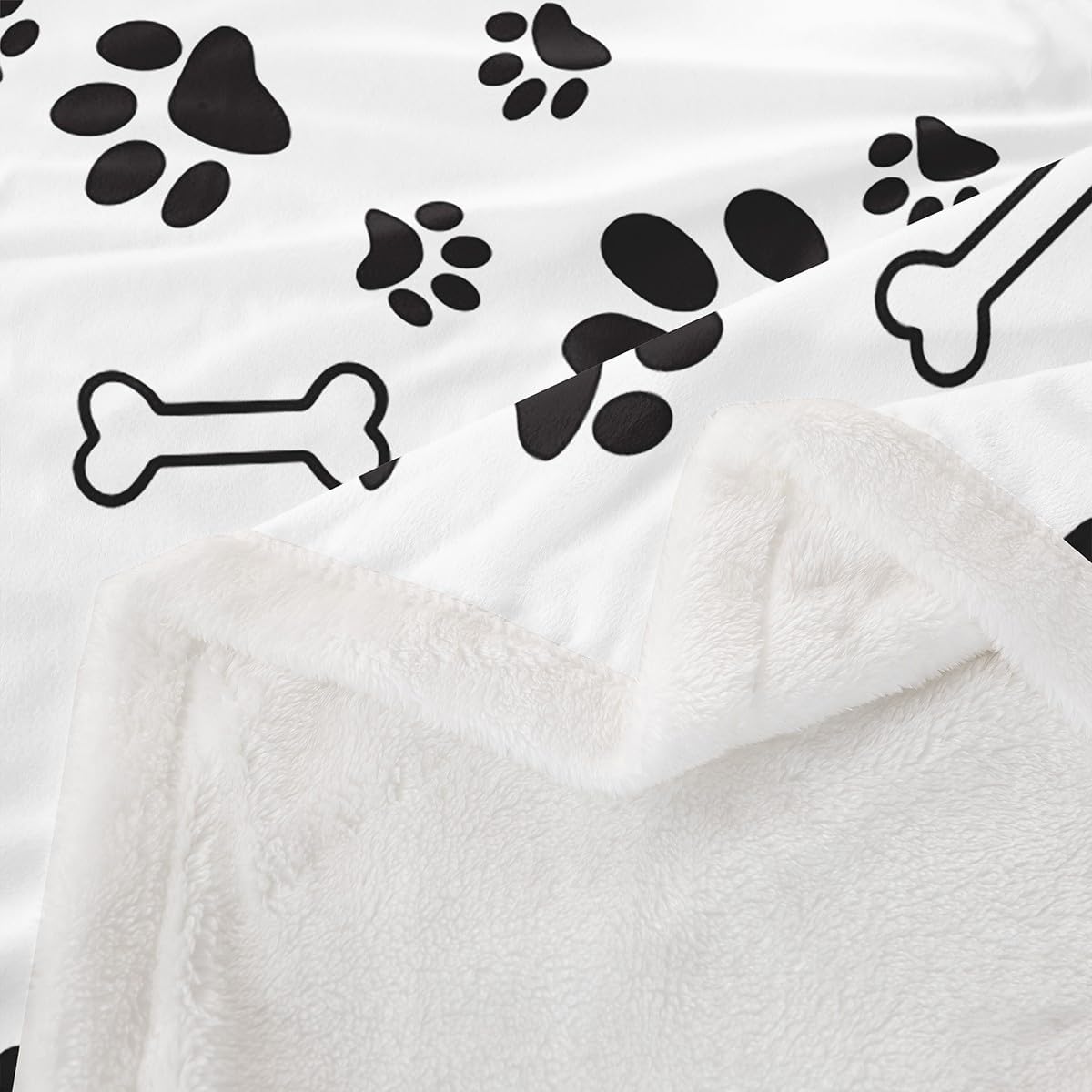Castle Fairy Dog Paw Print Fleece Throw Blanket Super Soft Cozy Puppy Bone Sherpa Blanket for Kids Women Adults Black White Plush Blanket Dog Footprints Fuzzy Blanket for Sofa Bed Couch(30x40 Inches)