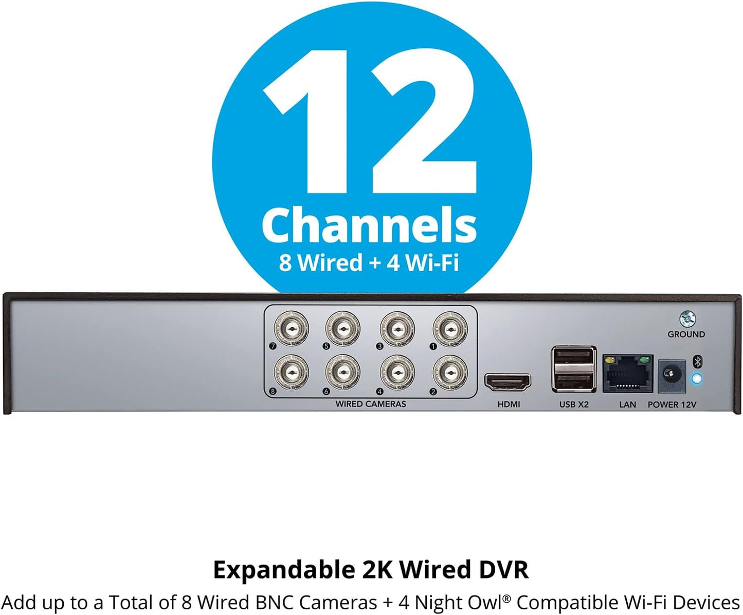 Night Owl 2-Way Audio 12 Channel DVR Video Home Security Camera System with (4) Wired 2K HD Indoor/Outdoor Deterrence Cameras and 1TB Hard Drive (Add up to 4 More Wired and 4 Wi-Fi Cameras)