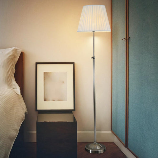 White Fabric Lampshade Floor Lamp Adjustable Height Floor Lamps Classic Retro Tall Pole Lamp Eye Protection Standing Reading Lamp Silver Rust-Proof Iron Tall Light for Living Room Bedroom