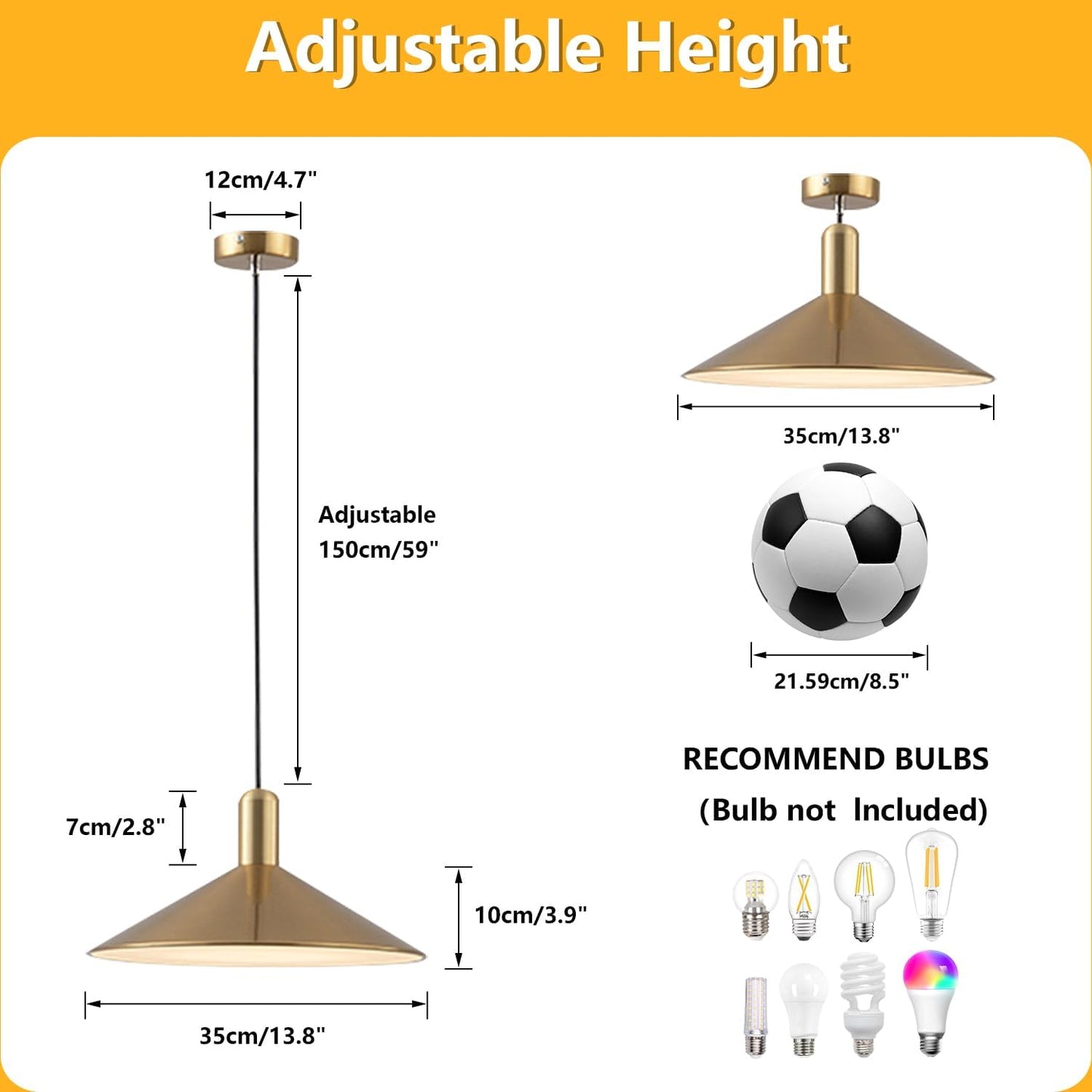 KCO Lighting Mid Century Modern Dome Pendant Light Large Farmhouse Island Lighting Gold Barn Pendant Lights Brass Kitchen Hanging Lights