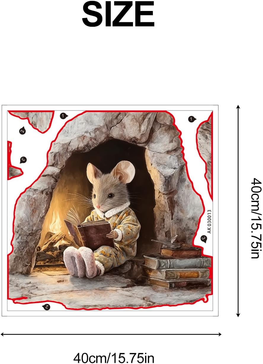 ANNA QUEEN Reading Mouse Wall Decals Peel and Stick Cute Animal Wall Stickers, Storybook Mouse Nursery Wall Decor for Kids Bedroom Reading Corner Classroom Library Removable Vinyl Wall Art