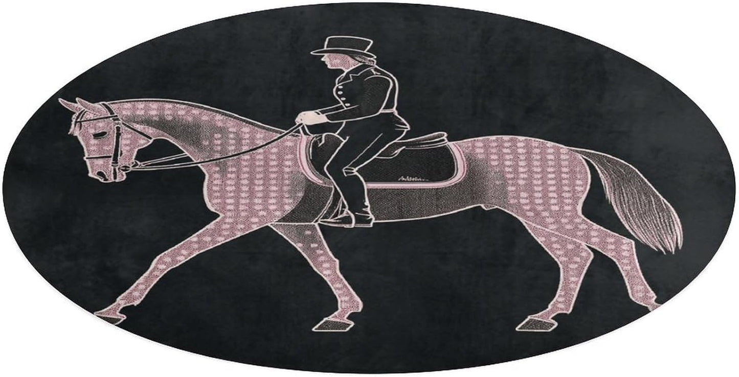 Dressage Dressage Rider Horse Circle Rug Retro Luxury Coral Velvet Floor Mat Non Slip Soft Indoor Floor Carpet Comfy Thickened Area Rugs Modern Aesthetic Minimalist Carpets for Home Decor