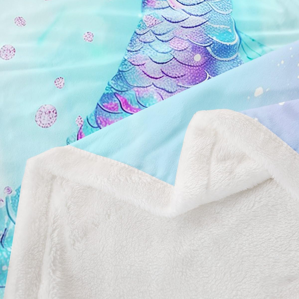 Mermaid Tail Bed Blanket,Blue Purple Mermaid Scale Paint Flannel Blanket for Room Decor,Fantasy Fairy Tale Tie Dye Princess Style Fleece Blanket for Kids,Super Soft Blanket,Throw 50"x60"