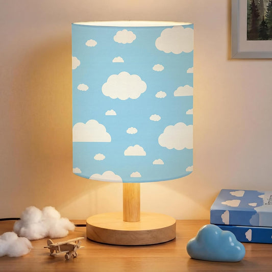VIHOSE Cloud Kids Table Lamp for Bedroom Kids Bedside Lamp with Linen Wooden Nightstand Cartoon Nursery Lampshade for Girls Boys Living Room