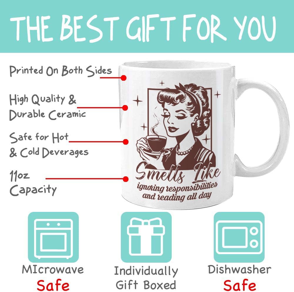 Book Lover Coffee Mug, 11oz Ceramic Novelty Mug for Book Lovers, Readers, Novelty Mug Gifts for Women, Birthday, Mother's Day, Christmas
