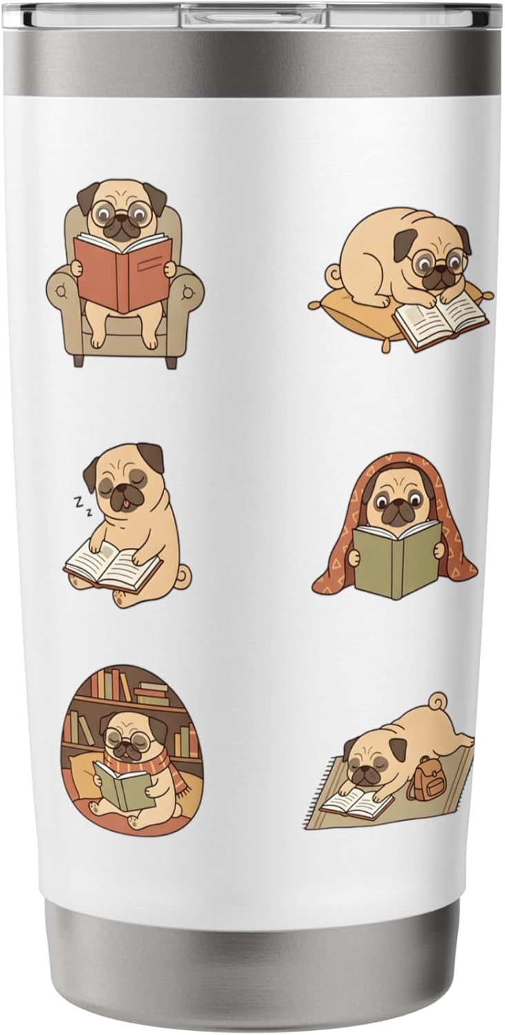 Cute Reading Pugs Book Lover Library Coffee Stainless Steel Insulated Tumbler