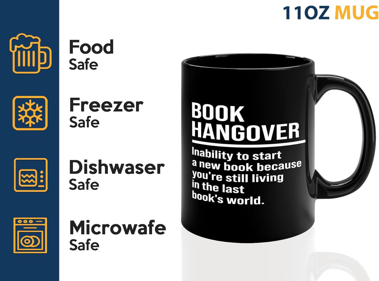 Book Lover Coffee Mug 11oz Black -Book Hangover - Writer Editor Bookish Librarian Bibliophile Bookish Grammar Philosophers