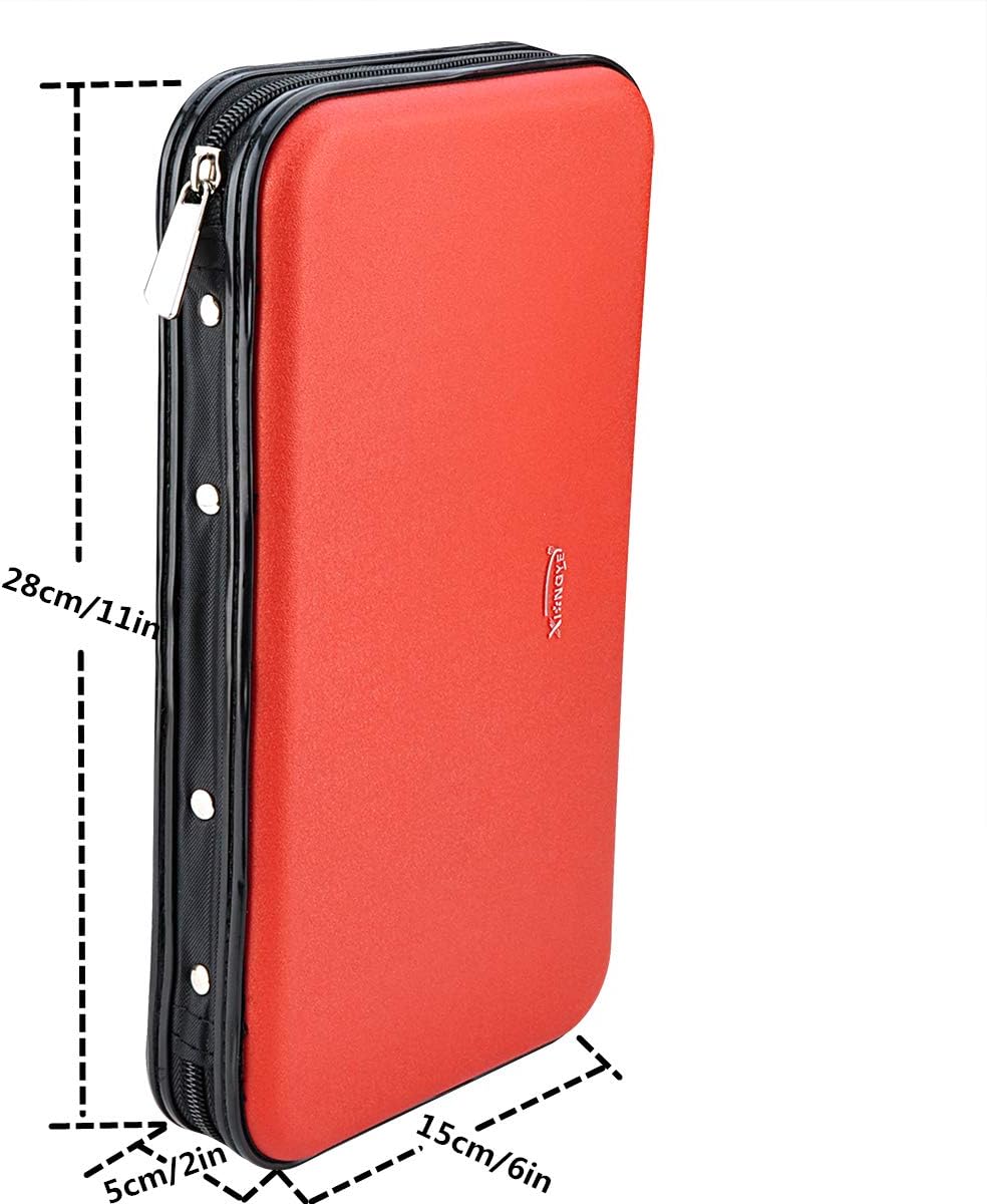 CD DVD Case, 72 Capacity Heavy Duty Wallet, DVD CD Case Holder for Car, Hard Shell Sturdy case, CD Disk Holder, DVD disc Binder, Booklet, Protective Blu-ray Wallet (72 Capacity,Red)