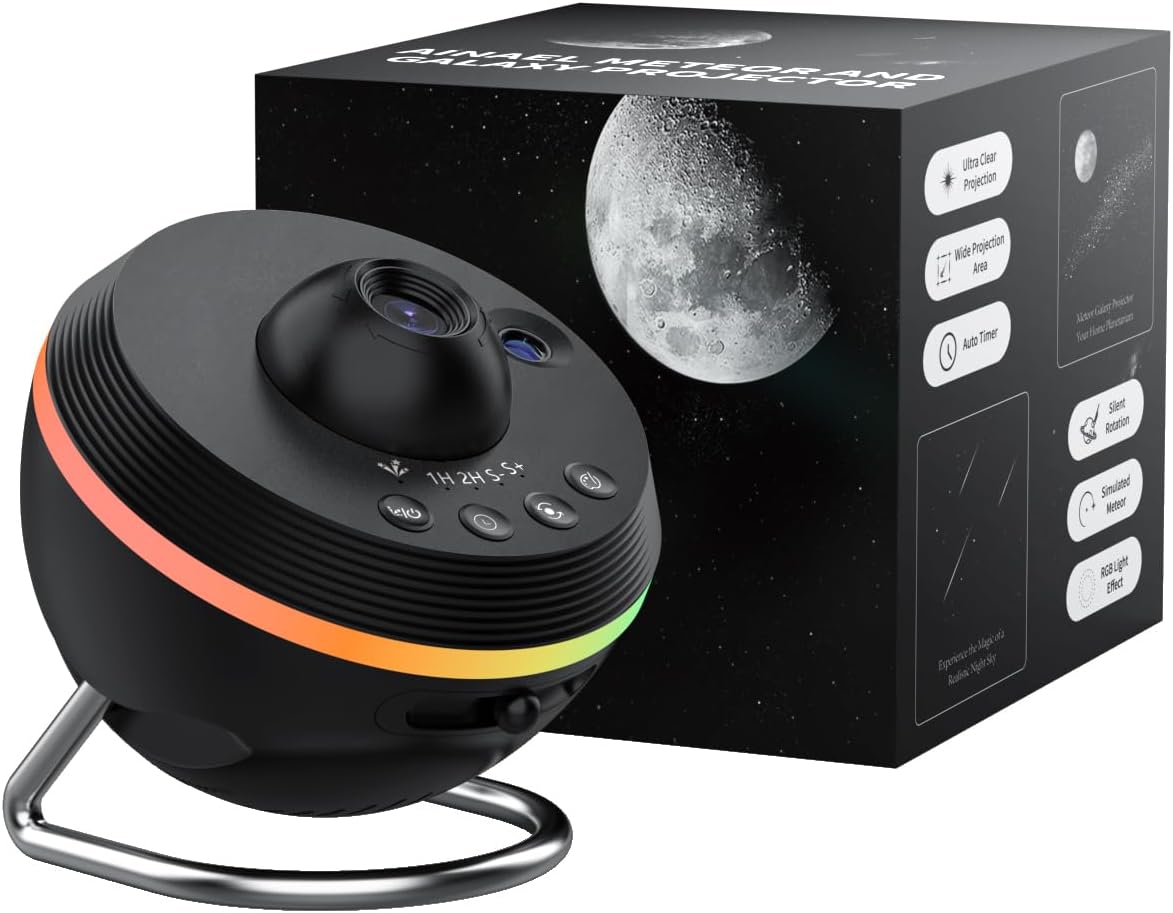 Galaxy Projector, Star Projector Home Planetarium with 1 Glass Projection Disc, 180° Rotatable Starry Sky Night Light with Meteor Effects & Light Strip for Bedroom, Kids & Adults Gift