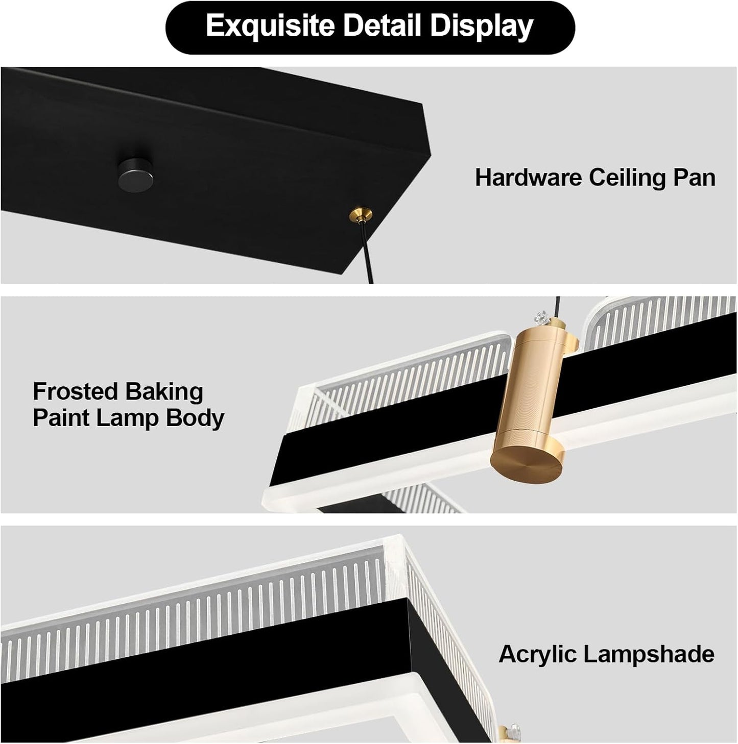 Modern LED Chandelier with Remote Control 1 Ring Dimmable 3 Color Black Gold Adjustable Pendant Light Square Chandelier Dining Light Fixture for Kitchen Bedroom Ceiling Hanging（1-Pack）