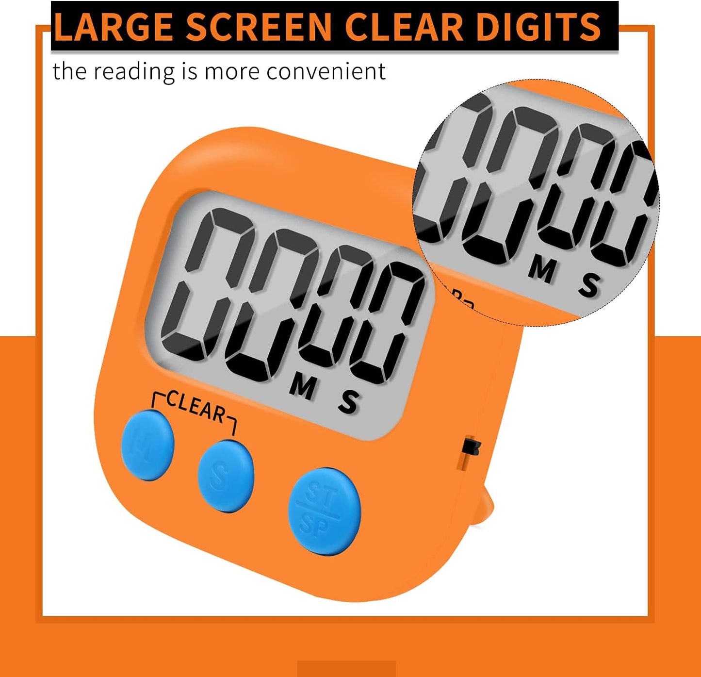 6 Pack Small Digital Kitchen Timer Magnetic Back and ON/Off Switch,Minute Second Count Up Countdown (Multicolored)