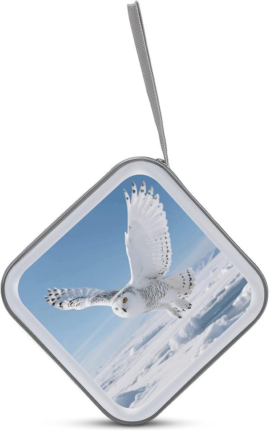 White Snowy Owl CD Case Portable Zipper CD Case 40 Capacity Hard Plastic DVD Cases Holder Large Storage Disc Wallet Bag for Car Home Travel DVD Collection Bag