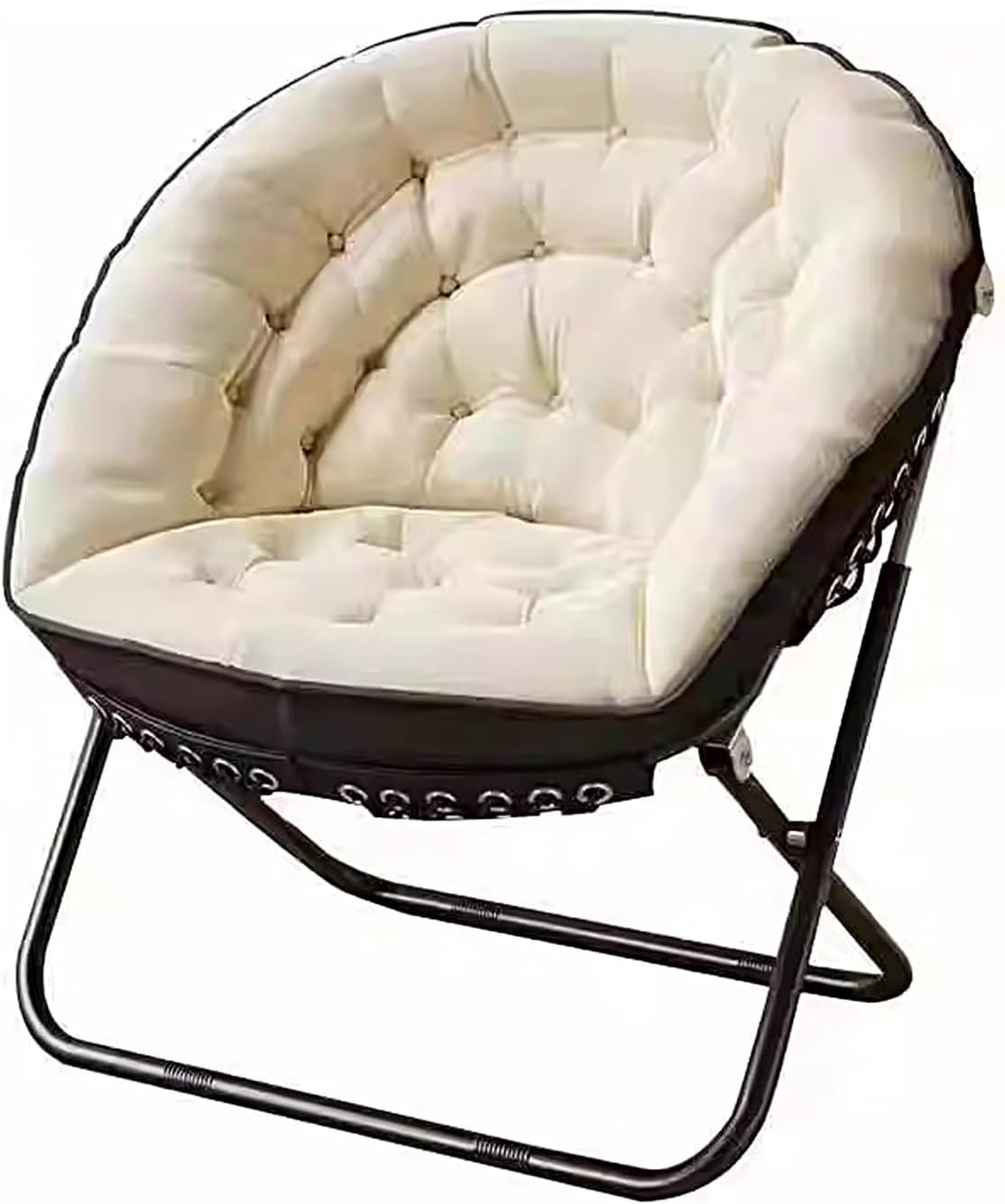 Folding Chair for Teens Adults, Oversized Folding Cozy Moon Chair with Metal Frame, for Bedroom, Living Room, Dorm Room, Apartment(Beige)