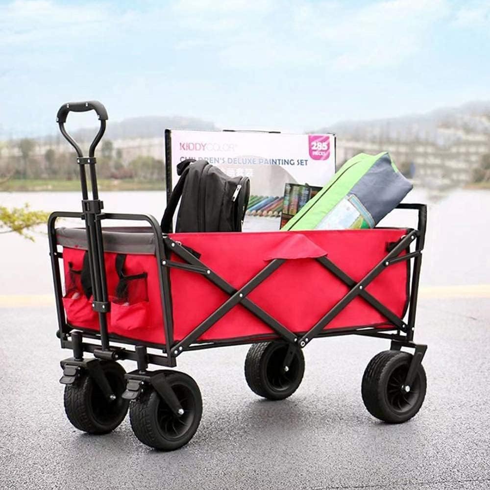Handcart, Outdoor Multi-Function Wagon, Heavy-Duty Garden Portable Trolley, with 8 inch Rubber Wheels and Shelf, Suitable for Shopping and Picnic in The Park, Camping/Bla