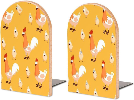 Chicken Chick Wooden Bookend Non-Slip Book Ends Heavy Duty Book Stopper with Metal Base Books Holderd Decorative Bookends Stands Firmly for Office Supplies