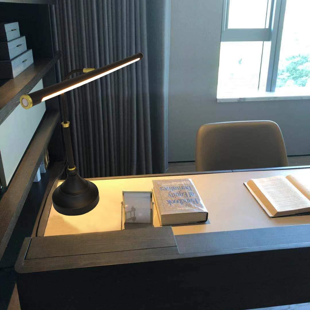 HomeFocus - Piano Light,LED Piano Lamp,Music Lamp,Eye-Caring,Stepless Dimming,Touch Dimmable Reading Light,Reading Lamp for Home Office,Adjustable Height,Multi-Functional Desk lamp,Metal,Black+Gold.