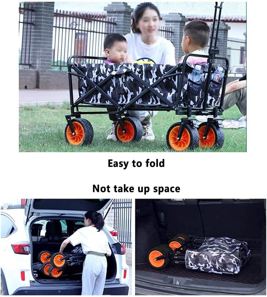 Outdoor Folding Utility Wagon Heavy Duty Garden Cart Folding Wagon Utility Truck Adjustable Handle Portable Camping Trolley Load-Bearing 80kg / 176lbs (Color : Red) (Black)