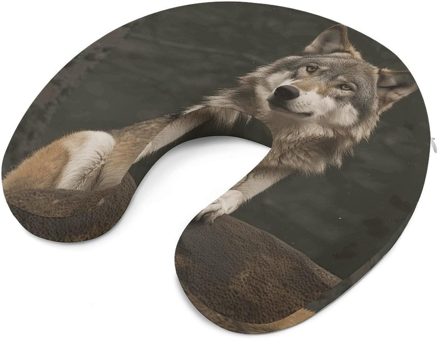 Gray Wolf Neck Pillow Memory Foam U Shaped Pillows Portable Pillows for Shoulder Travel Head Support Pillow with Concealed Zipper for Airplane Car Home Office