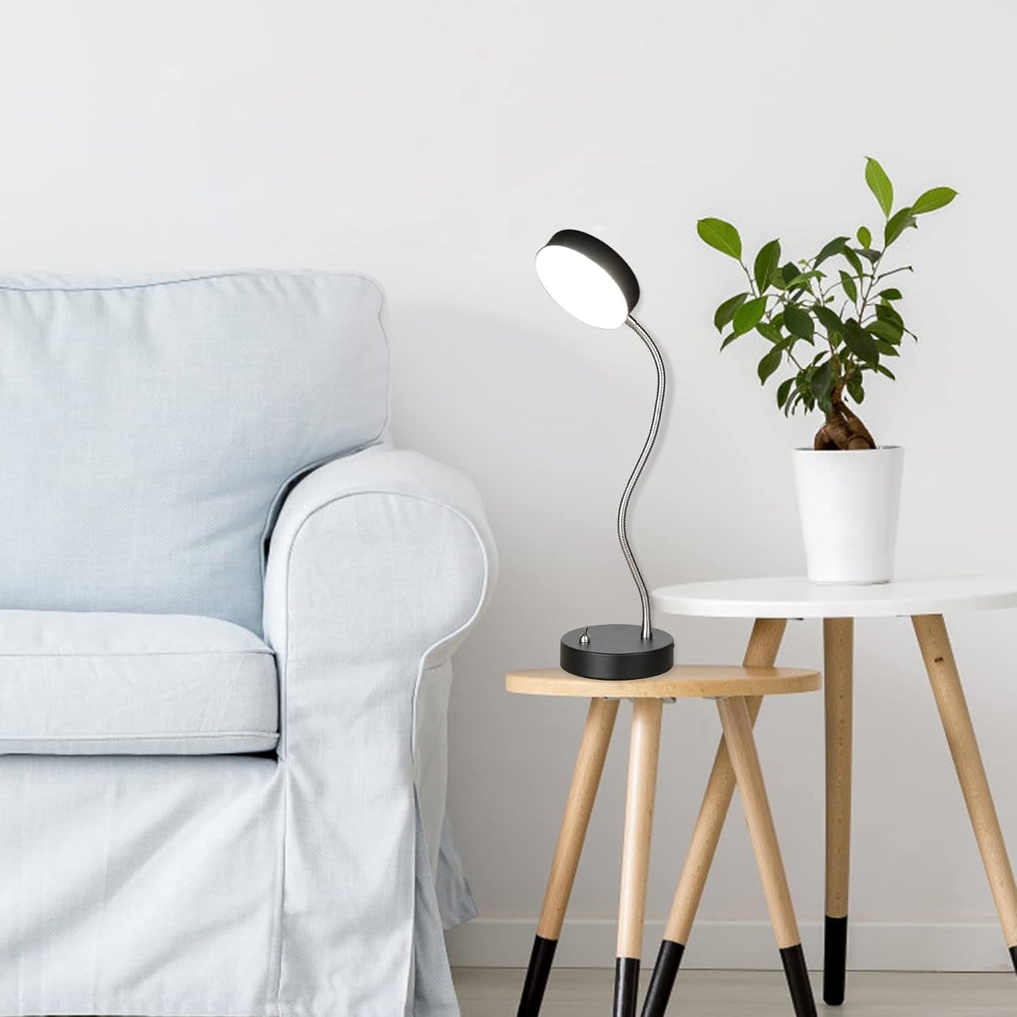 19.25" Flexible Gooseneck LED Desk Lamp, Plun-in Table Light with Stable Base, 4.5W 260LM 4000K, 65” Cord Small Desk Light for Home Office, Study, ETL Listed
