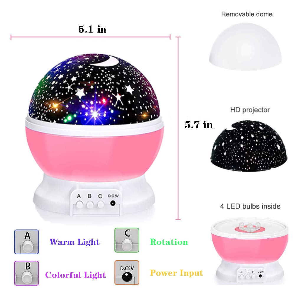 Borelor Star Night Light for Kids, 12 Color Changing Lights Modes with USB Cable, 360°Rotating Moon Star Projector Desk Lamp for Bedroom Party Decor & Girls Birthday Gift
