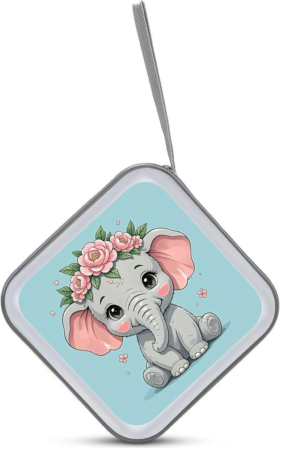 Cute Flower Elephant CD Case Portable Zipper CD Case 40 Capacity Hard Plastic DVD Cases Holder Large Storage Disc Wallet Bag for Car Home Travel DVD Collection Bag