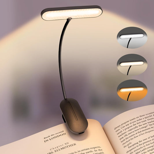 TATAANTY 14 LED Rechargeable Book Light for Reading in Bed, 3 Color Temperatures & Stepless Dimming, Up to 80H Runtime, Eye-Caring Amber Light, Lightweight Clip-on Reading Lamp for Book Lovers & Kids