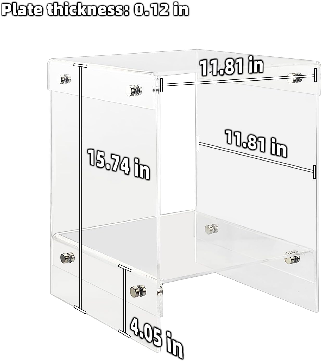 Small Acrylic End Table,Acrylic Side Table for Small Space,Transparent Bedside Table for Office,Clear Nightstand End Table with Storage Shelf for Living Room Bedroom Store(11.9x11.9x15.74)