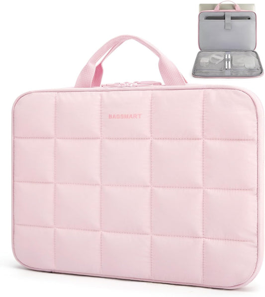 BAGSMART Laptop Case with Handle, Puffy Laptop Sleeve Bag for Women, MacBook Case for Dell, HP, Lenovo, MacBook Air/Pro, 13-14 inch, Pink