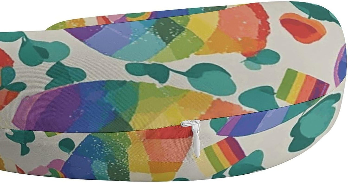 Pride Rainbow Neck Pillow Memory Foam U Shaped Pillows Portable Pillows for Shoulder Travel Head Support Pillow with Concealed Zipper for Airplane Car Home Office