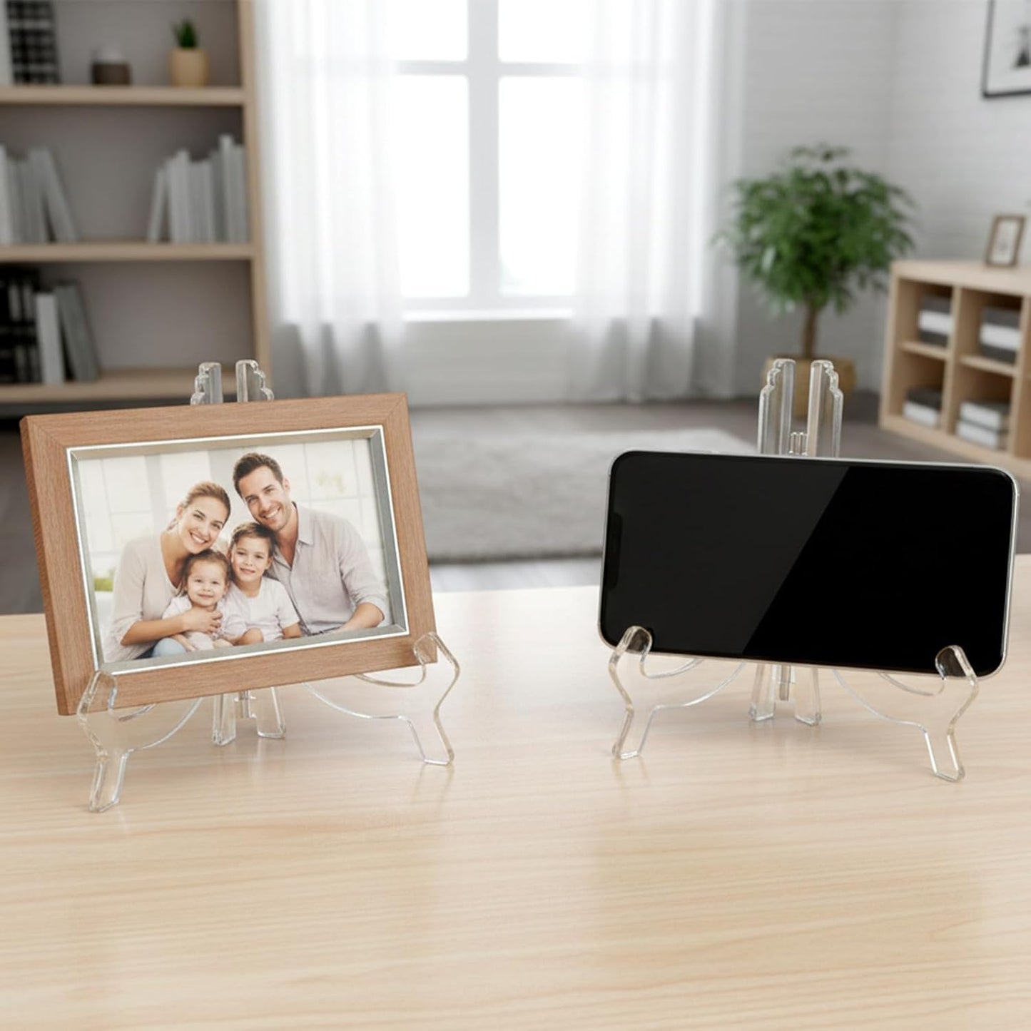 Larrel 2PCS 6.4 Inch Acrylic Easel Stand, Clear Plate Stands, Folding Display Plate Holder, Clear Display Holders for Decorative Picture Frame, Photo, Book, Plates, Table Numbers and Tablet PC