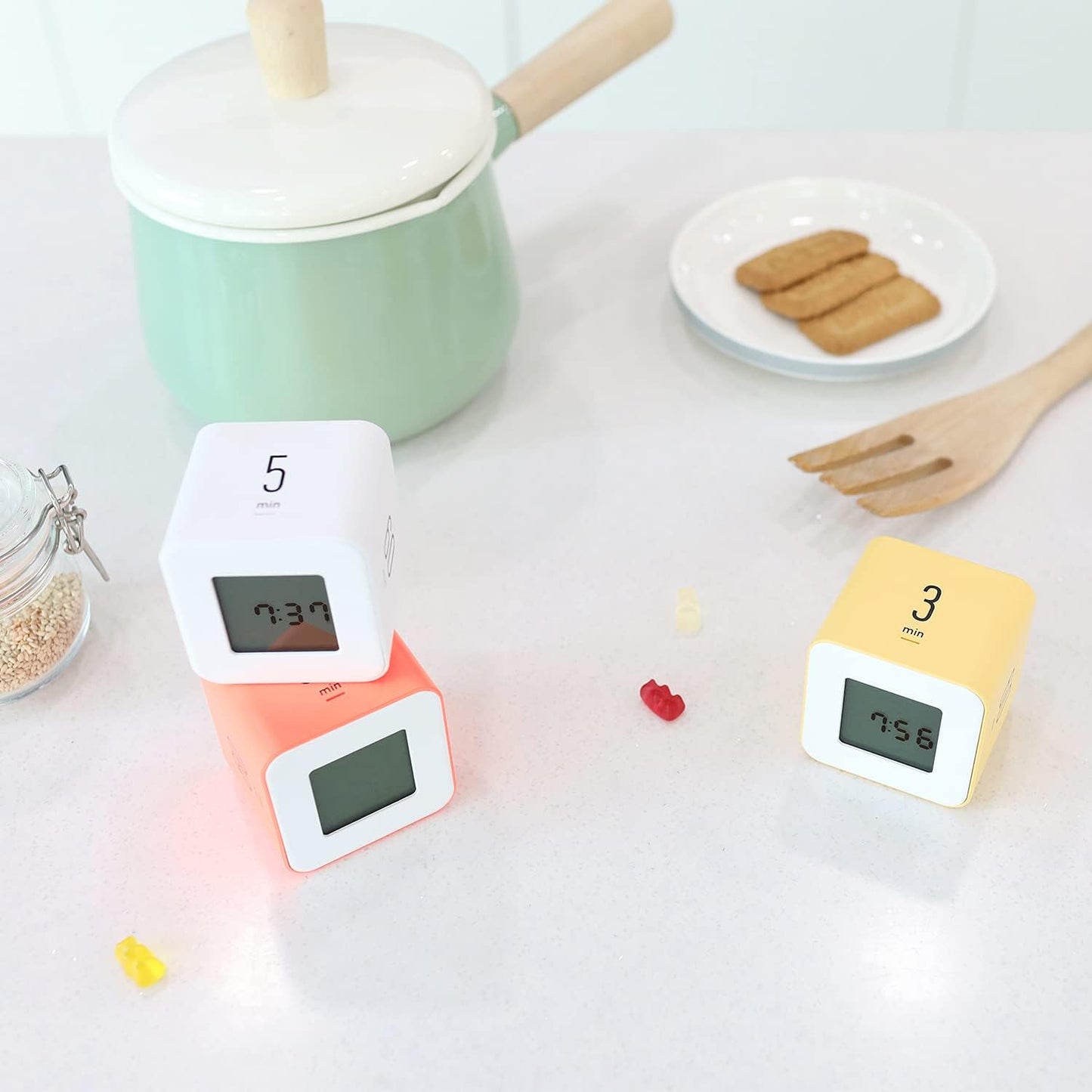 mooas Multi Cube Timer Clock (Mint) Rotating Flip Gravity Sensor Time Management Digital LED Clock & Timer 1, 3, 5, 10 min Setting ADHD Desk Office Productivity Kids Workout Kitchen