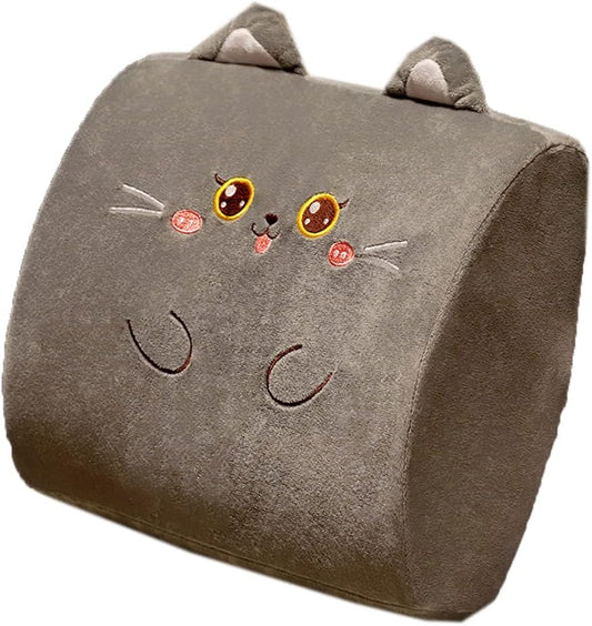 Tingting's Dream Office Memory Foam Lumbar Back Cushion Cute Car Lumbar Waist Pillow Rest Chair Support Pillow (Gray cat, 35×30×10CM/13.8"×11.8"×3.94")