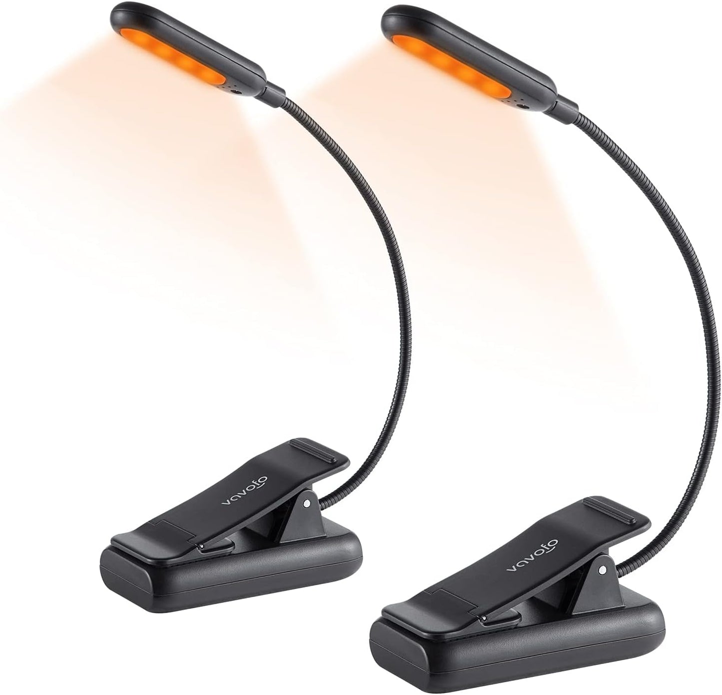 VAVOFO Amber Rechargeable Book Lights, Blue Light Blocking Reading Lights, 7 LEDs Eye Care 9 Colors 9 Brightness Clip On for Bookworms with Power Indicator Lasting 70h (2-Pack, Black)