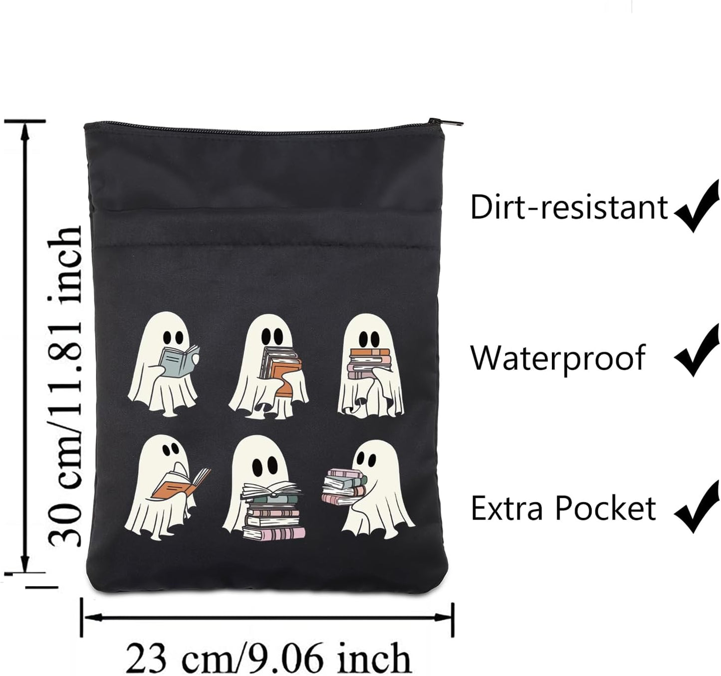 CHOORO Funny Ghost Reading Books Halloween Spooky Book Club Reading Book Pouch Protector Spooky Lover Gift for Book Lover (Ghost -Reading), BS-B02
