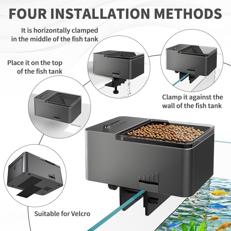 100ml Automatic Feeder for Aquarium Vacation Timer for Fish Tank Food Adjustable Auto Fish Feeder Dispenser for Pellets Strips 8/12/24/48H Timer Battery Operated(Not Included)