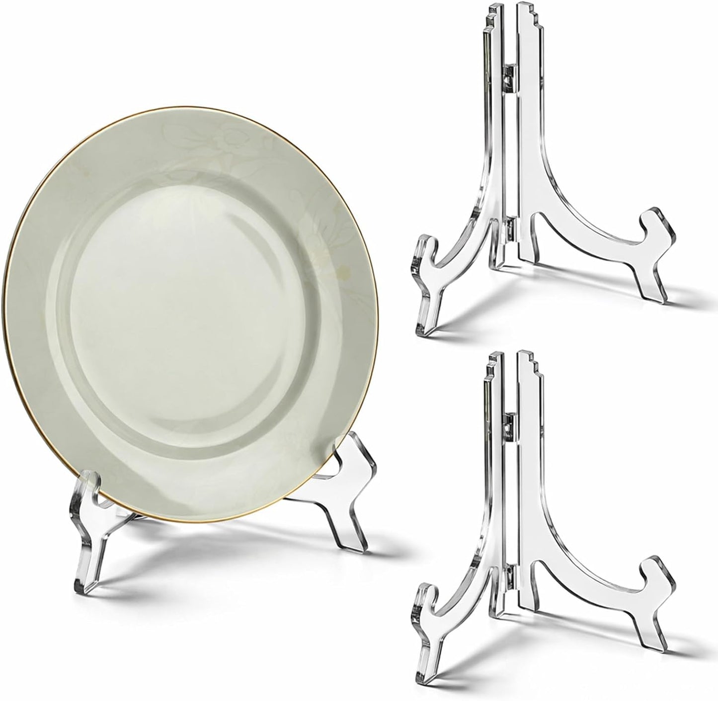 Larrel 2PCS 6.4 Inch Acrylic Easel Stand, Clear Plate Stands, Folding Display Plate Holder, Clear Display Holders for Decorative Picture Frame, Photo, Book, Plates, Table Numbers and Tablet PC