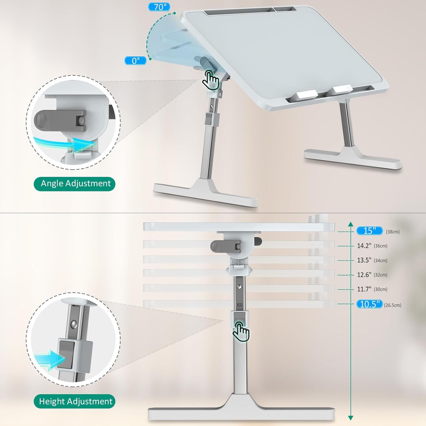 Zapuno Laptop Bed Desk, Height & Angle Adjustable Laptop Bed Tray Table Lap Stand with Tablet & Phone Slot, Light Weight Foldable Portable Lap Desk for Couch Chair Floor Desk for Adults, Kids