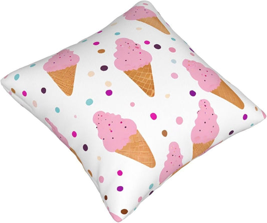 All-Season Square Pillow Covers 18"X18", Ice Cream Cones, Decorative Throw Pillow Covers for Sofa Bed Couch, Hidden Zipper Cushion Cover, Square Lumbar & Accent Pillowcases for Home Decor