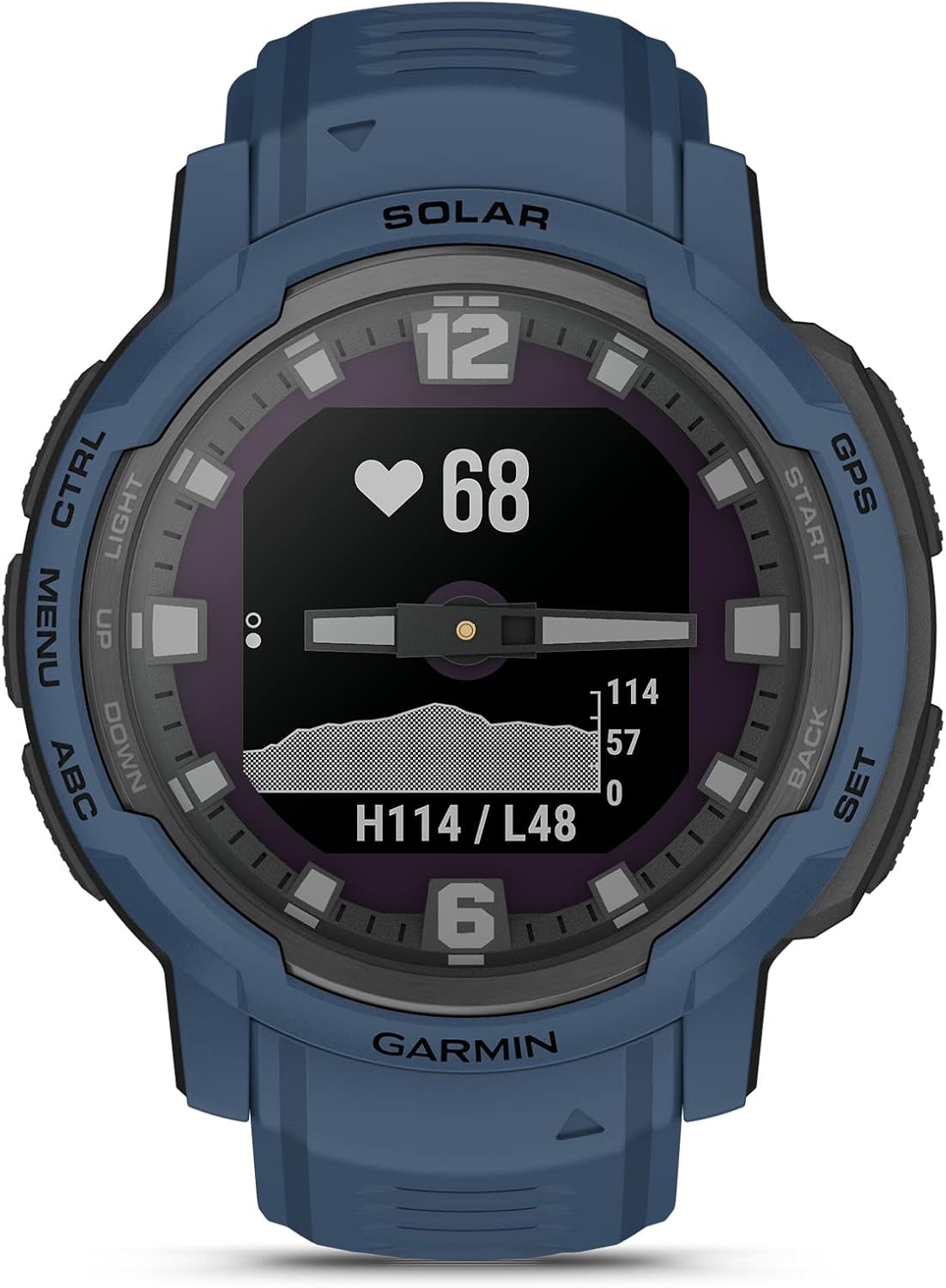 Garmin Instinct Crossover Solar, Rugged Hybrid Smartwatch with Solar Charging Capabilities, Analog Hands and Digital Display, Tidal Blue