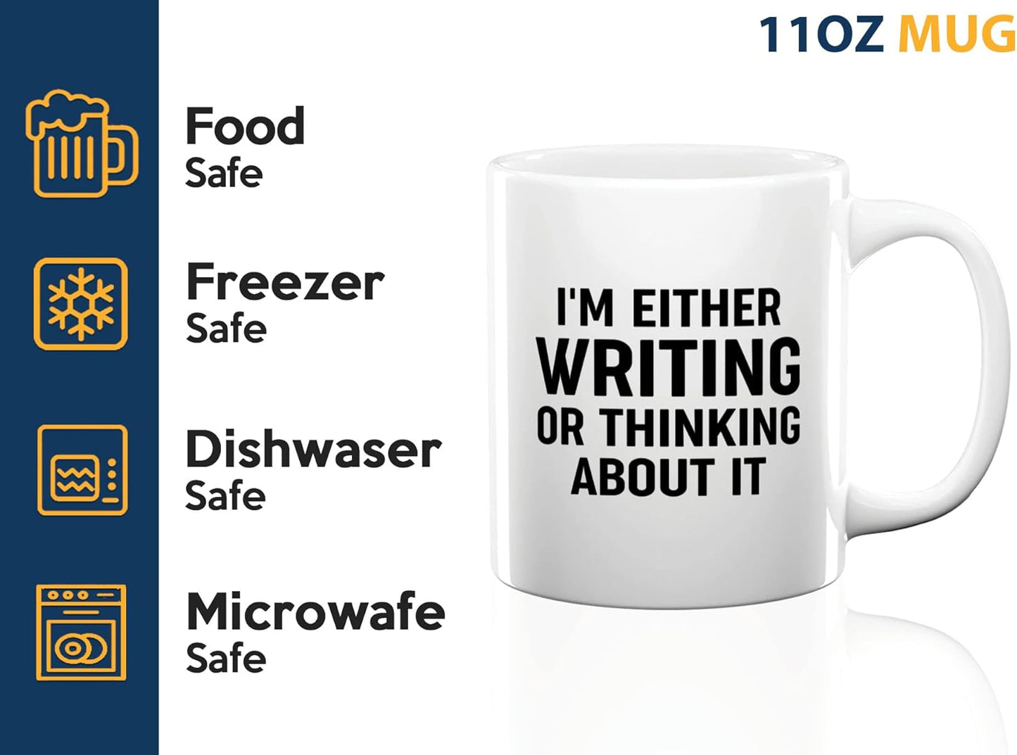 Journalist Coffee Mug 11oz White -Writing or Thinking - Reading Lover Book Club Gift Author Appreciation Writer Journalism Novelist Scriptwriter