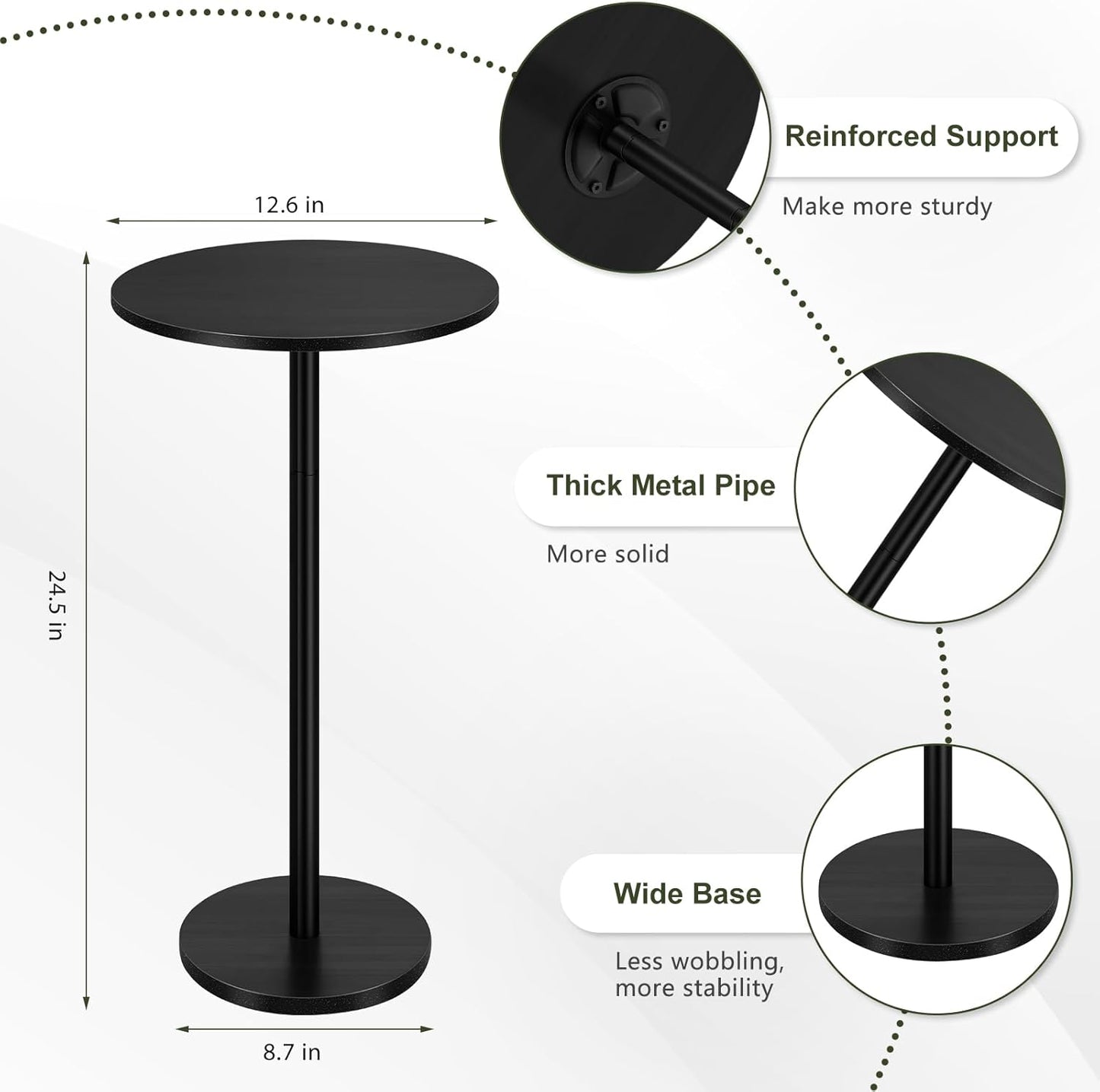 Vrisa Drink Table for Small Spaces Round Pedestal Small Modern Martini End Table Accent Side Table for Living Room, Bedroom, Sofa Couch Chair, Black