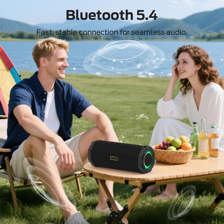 Monster Speaker S200 Wireless Portable Bluetooth Speaker, 24H Playtime, IPX6 Waterproof, 50W Stereo Sound, Bluetooth 5.4, Dual Bass Speakers, Perfect for Home, Parties, and Travel.Black