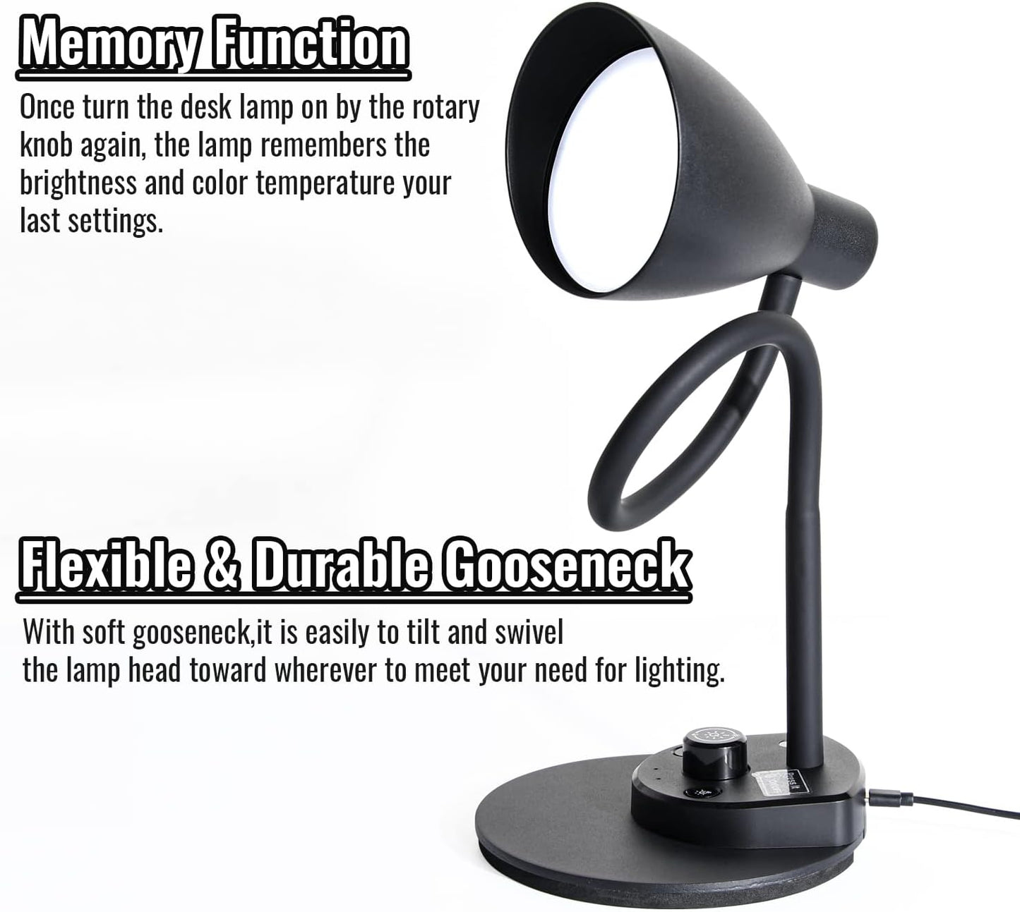 LED Desk Lamp, Desk Light with USB Charger, 3 Color Temperature and 20 Brightness Levels, Eye-Caring Metal Desk Light for Office and Bedroom, 10W, 1000 Lumens, Adapter Included (Black)