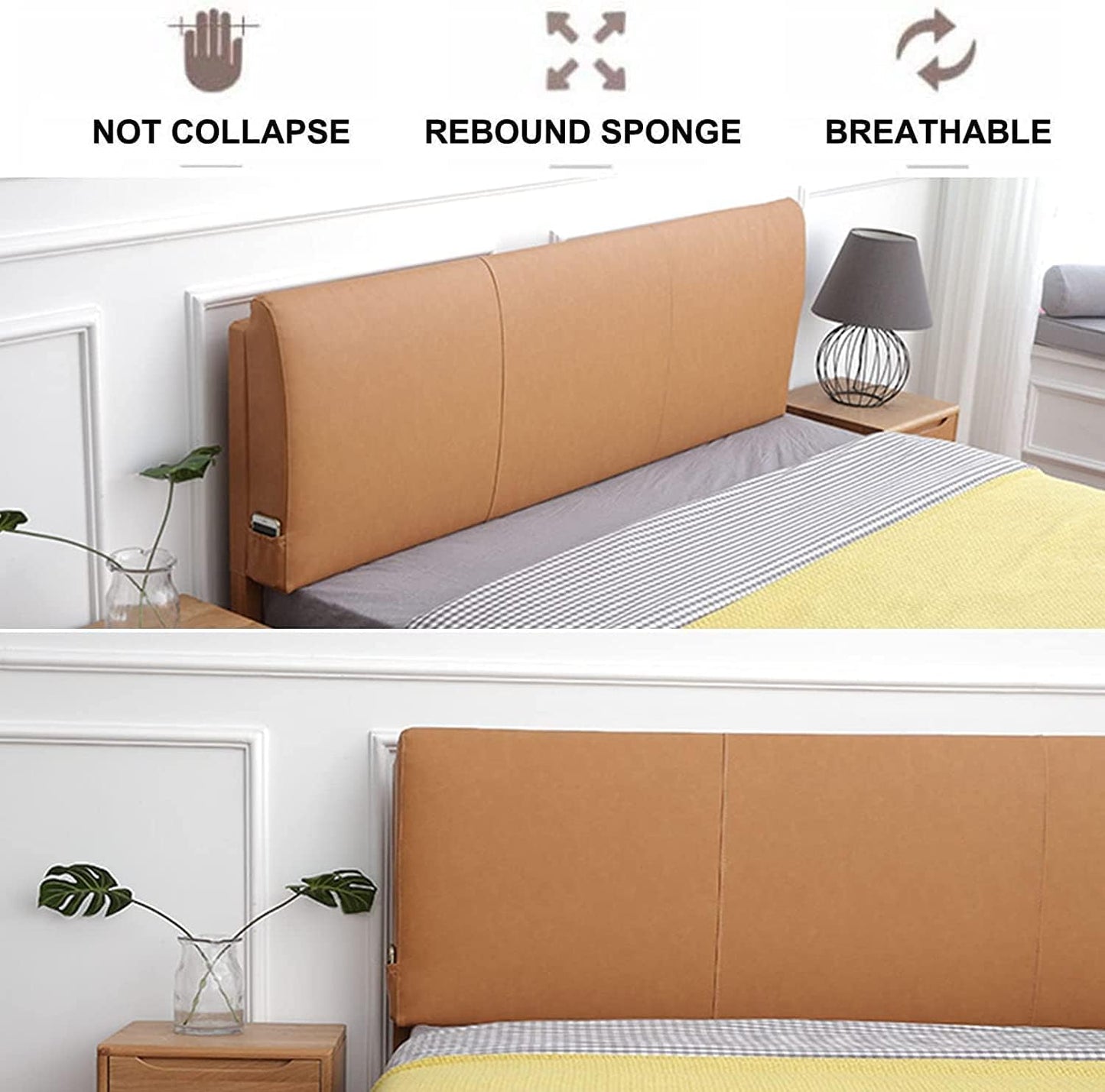 Large Reading Pillow Leather Headboard Backrest Rest Cushion,Rebound Sponge FillingUpholstered Lumbar Pad Washable Cover(Size:No headboard 78.7"/200cm,Color:B)
