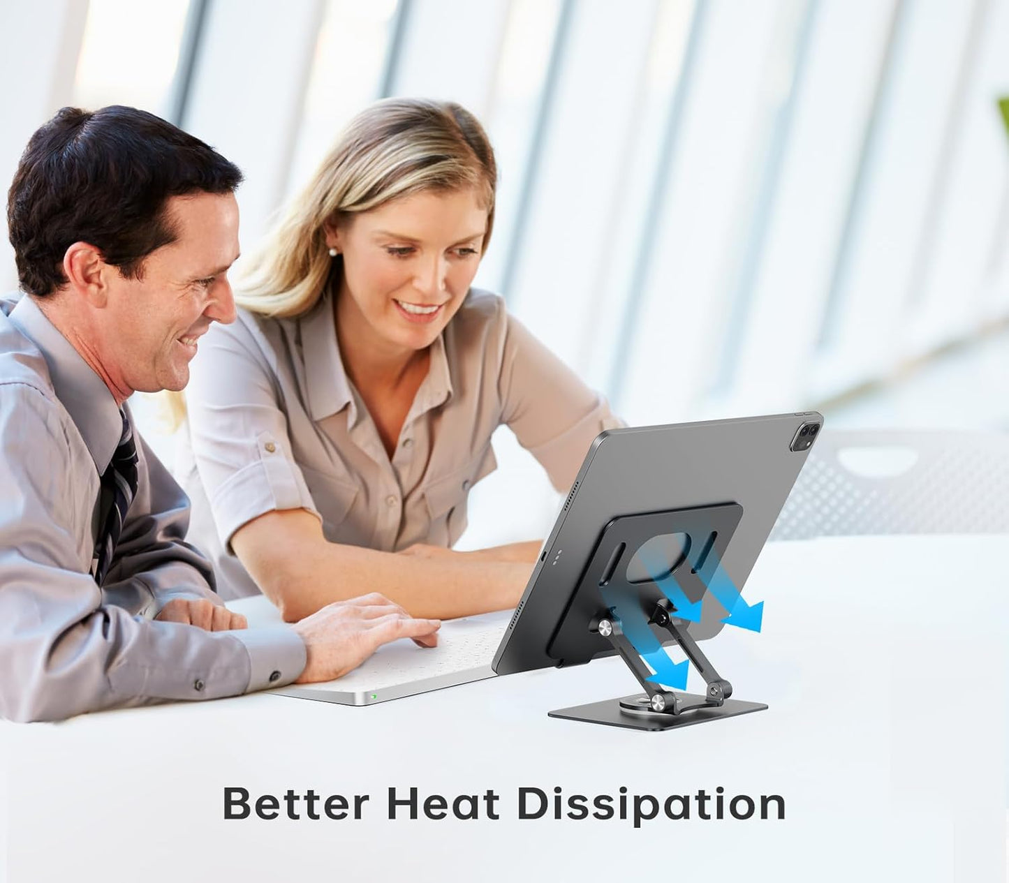 Tablet Stand Holder with 360° Rotating Base Dual Rod Aluminum Adjustable Tablet Stand for Desk Compatible with iPad Samsung Phone Kindle E-Reader and More, Black